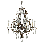 Люстра бронзового цвета с 6-ю лампами и подвесками из оптического стекла в классическом стиле Feiss варинант исполнения - 1 | Loft Concept в Челябинске