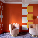 Обои ручная роспись Chez Nina by India Mahdavi Lantana colourway on Arancio dyed silk варинант исполнения - 2 | Loft Concept в Челябинске