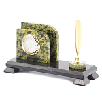 Настольный письменный набор из змеевика с визитницей с часами и ручкой Successful Leader варинант исполнения - 2 | Loft Concept в Челябинске