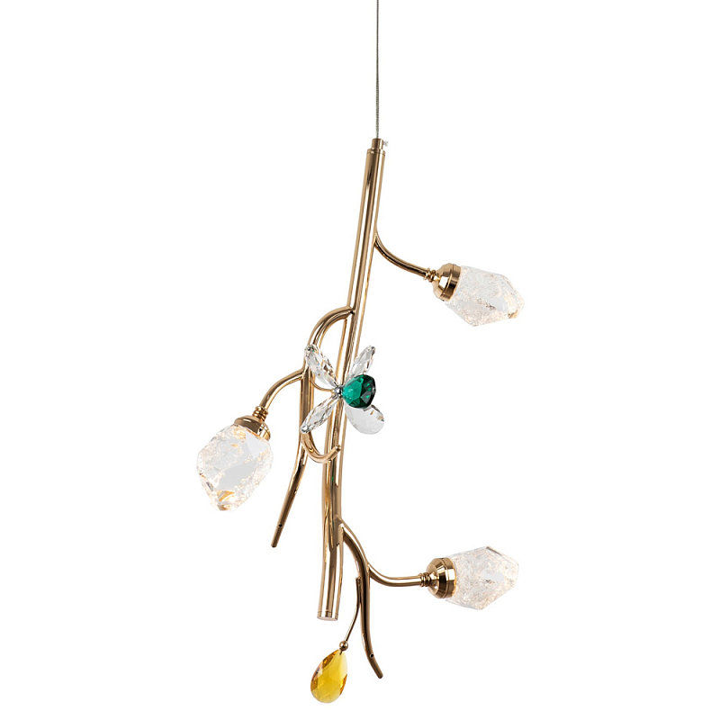 Подвесной светильник с хрустальными плафонами и декором Alvere Crystal Hanging Lamp Золотой Прозрачный Янтарный Изумрудный Подвесной светильник с хрустальными плафонами и декором Alvere Crystal Hanging Lamp Золотой Прозрачный Янтарный Изумрудный в Челябинске | Loft Concept