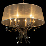 Люстра подвесная круглая с тканевым полупрозрачным абажуром и подвесками 6 ламп Gilded Elegance варинант исполнения - 5 | Loft Concept в Челябинске