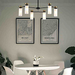 Люстра потолочная с 6-ю цилиндрическими плафонами из стекла и черным каркасом Noir Poise варинант исполнения - 3 | Loft Concept в Челябинске