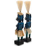 Комплект из 2-х деревянных статуэток Asmat Straw Headdress Statuettes Blue Colorful Tattoo варинант исполнения - 2 | Loft Concept в Челябинске