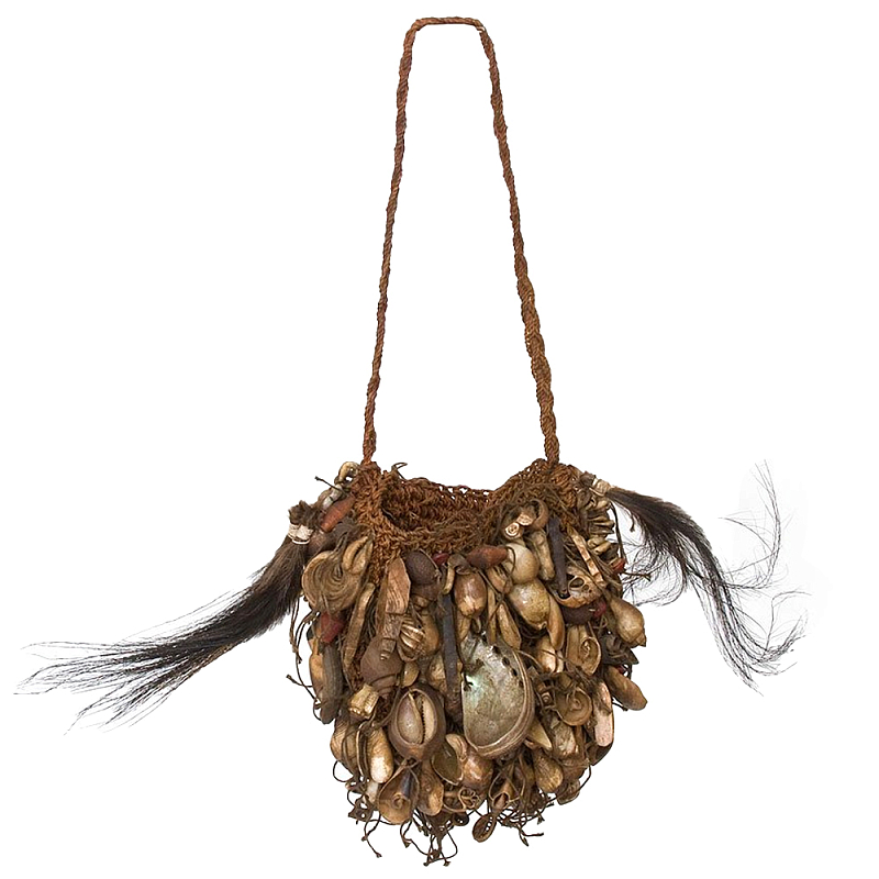 Декоративный аксессуар сумка из ракушек и перьев Aboriginal Bag Brown Коричневый в Челябинске | Loft Concept 