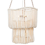 Двухъярусная люстра с подвесками из круглых деревянных бусин белая White Beads Two-tier Chandelier варинант исполнения - 1 | Loft Concept в Челябинске