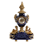 Часы настольные из темно-синего фарфора с бронзовыми фигурками и декоративными элементами Eden Garden варинант исполнения - 1 | Loft Concept в Челябинске