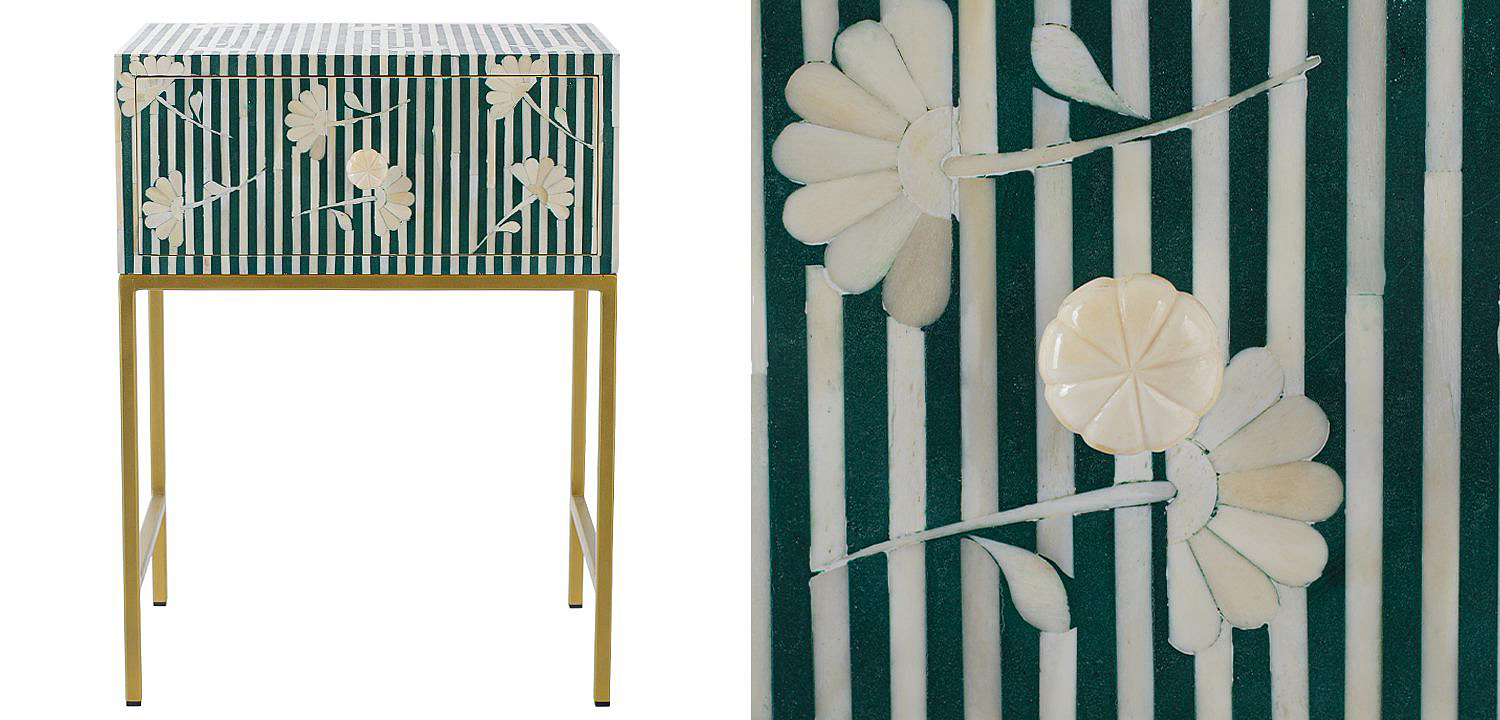 Тумбочка Green Flower Indian Bone Inlay nightstand Тумбочка Green Flower Indian Bone Inlay nightstand - Loft-Concept в Челябинске