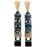 Комплект из 2-х деревянных статуэток Asmat Straw Headdress Statuettes Blue Colorful Tattoo варинант исполнения - 4 | Loft Concept в Челябинске