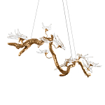Люстра подвесная линейная с прозрачными стеклянными птичками на ветвях Serip Voa варинант исполнения - 8 | Loft Concept в Челябинске