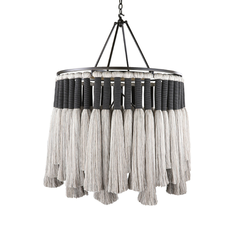 Люстра круглая плетеная с кисточками Boho Tassel Chandelier Серый Люстра круглая плетеная с кисточками Boho Tassel Chandelier Серый в Челябинске | Loft Concept
