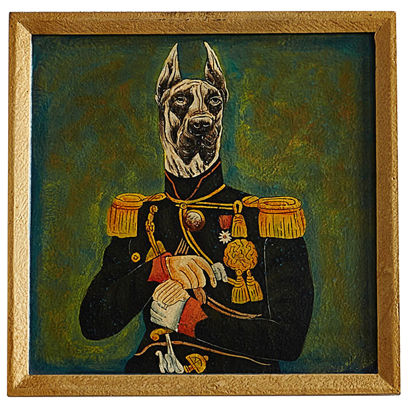 Картина в квадратной раме Chinoiserie Great Dane Dog Portrait Зеленый Золотой Мульти в Челябинске | Loft Concept 