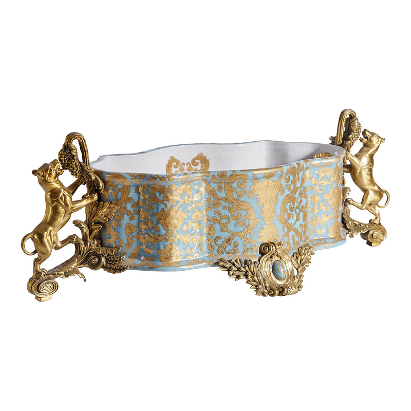 Чаша с орнаментом на бронзовых ножках в виде львов Eden Garden Голубой Бронза в Челябинске | Loft Concept 