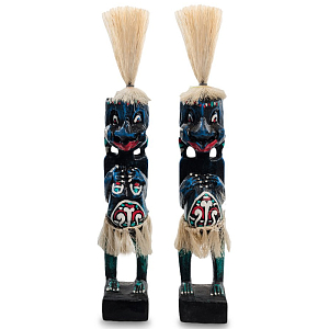 Комплект из 2-х деревянных статуэток Asmat Straw Headdress Statuettes Blue Red