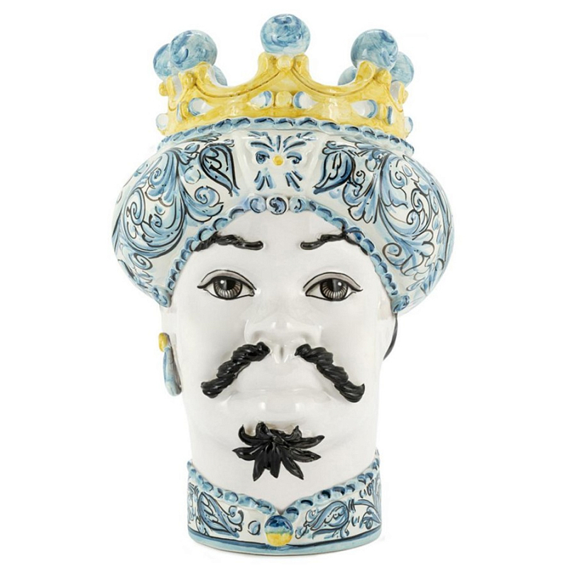 Ваза Vase Moro Man Ornate White Face Белый Светло-голубой Желтый Ваза Vase Moro Man Ornate White Face Белый Светло-голубой Желтый в Челябинске | Loft Concept
