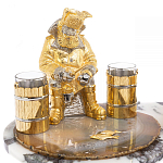 Икорница со стопками с декором "Рыбак с санями" с гравировкой на подставке из натуральных камней Агат Мрамор Decorative Cavair Dishes варинант исполнения - 2 | Loft Concept в Челябинске