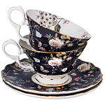 Чайный набор из фарфора темно-синий с рисунком цветов на 6 персон 12 предметов 280 мл Garden Whisper Porcelain Set  варинант исполнения - 1 | Loft Concept в Челябинске