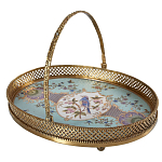 Блюдо овальное с ручкой и голубым фарфоровым дном с цветочным рисунком Blue Garden варинант исполнения - 1 | Loft Concept в Челябинске