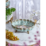 Чаша из голубого фарфора на бронзовых ножках с рисунком цветов и фигурками стрекоз Blue Garden варинант исполнения - 3 | Loft Concept в Челябинске