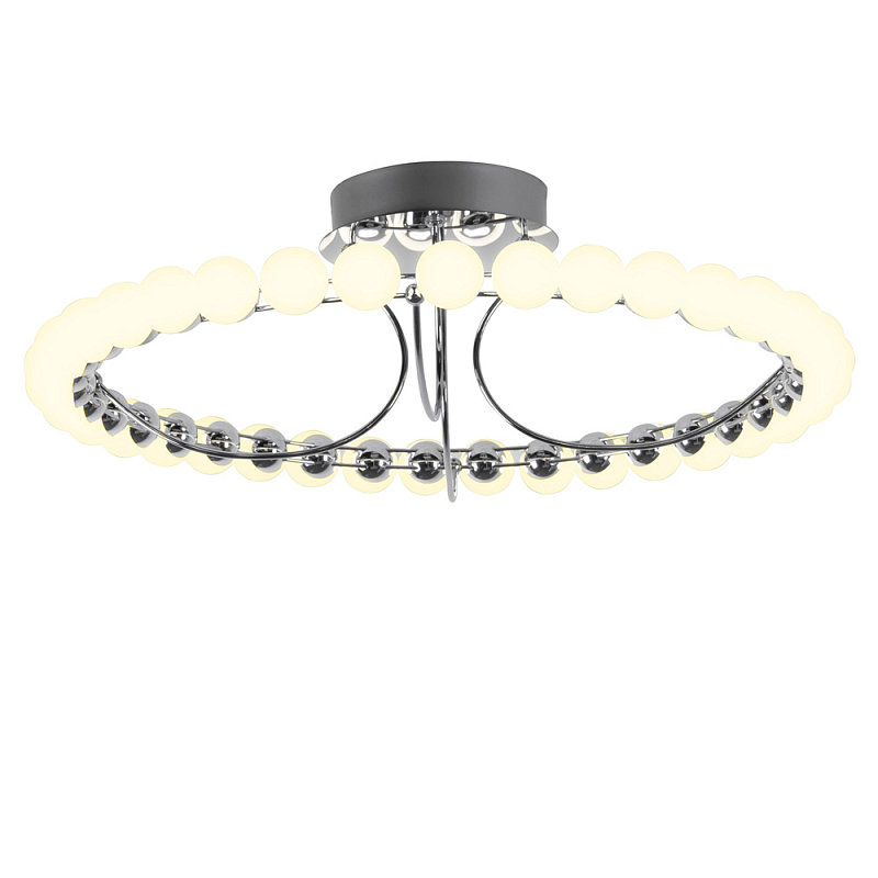 Люстра кольцевая потолочная с круглыми плафонами белого цвета PEARLS Suspension 60 Хром Латунь Белый Люстра кольцевая потолочная с круглыми плафонами белого цвета PEARLS Suspension 60 Хром Латунь Белый в Челябинске | Loft Concept
