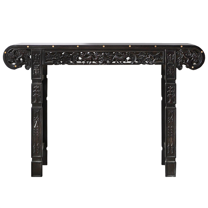 Черная резная консоль в Китайском стиле из массива Black Dragon Console Черный Золотой Черная резная консоль в Китайском стиле из массива Black Dragon Console Черный Золотой в Челябинске | Loft Concept
