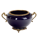 Чаша темно-синяя фарфоровая с бронзовыми ручками и ажурным ободком Eden Garden варинант исполнения - 1 | Loft Concept в Челябинске