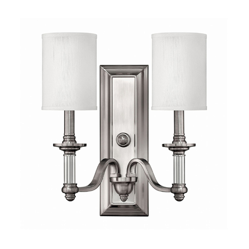 Бра с 2-мя белыми текстильными абажурами Hinkley Никель Белый Бежевый в Челябинске | Loft Concept 