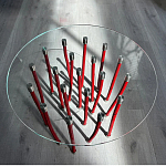 Дизайнерский журнальный стол с круглой прозрачной столешницей и основанием в виде красных металлических тросов Wires варинант исполнения - 1 | Loft Concept в Челябинске