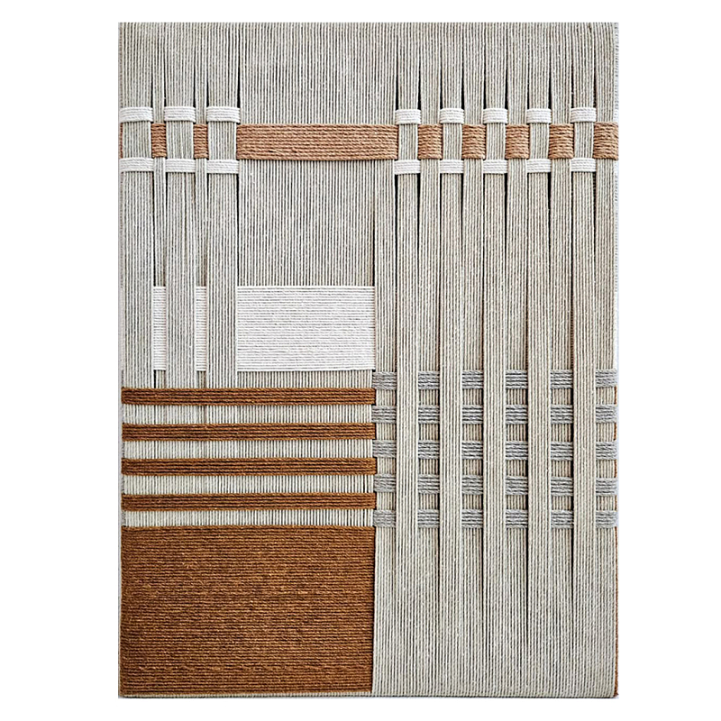 Панно из шнура Бежевая геометрическая абстракция wall panel line beige  Коричневый Молочный в Челябинске | Loft Concept 