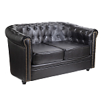 Диван кожаный двухместный на 4-х деревянных ножках из массива березы Logan Leather Seating black варинант исполнения - 1 | Loft Concept в Челябинске