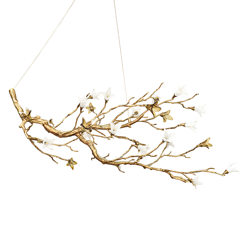 Люстра в виде золотой ветки с цветами Glass Flower Pendant Light Латунь Люстра в виде золотой ветки с цветами Glass Flower Pendant Light Латунь в Челябинске | Loft Concept