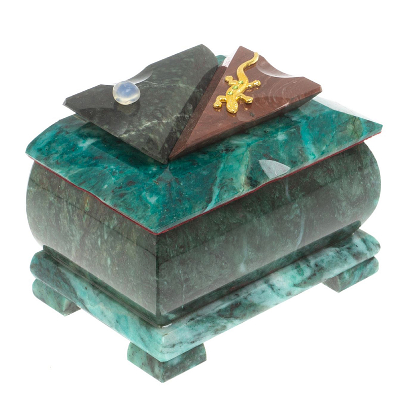 Шкатулка прямоугольная с зеркалом из натурального камня змеевик Stone Casket Змеевик Золотой в Челябинске | Loft Concept 