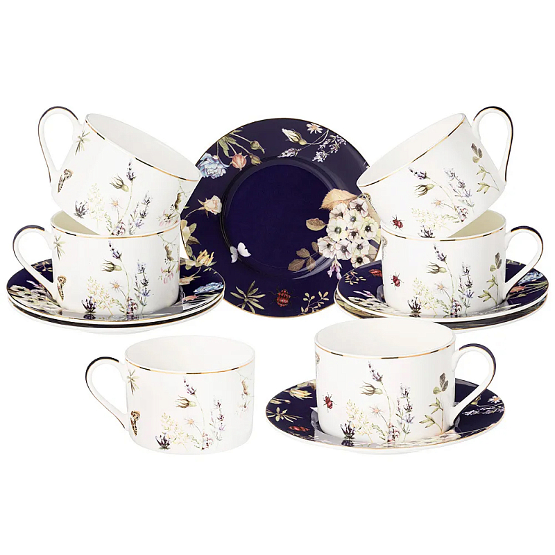 Чайный набор из фарфора с рисунком цветов 190 мл Garden Whisper Porcelain Set Белый Темно-синий Мульти Чайный набор из фарфора с рисунком цветов 190 мл Garden Whisper Porcelain Set Белый Темно-синий Мульти в Челябинске | Loft Concept