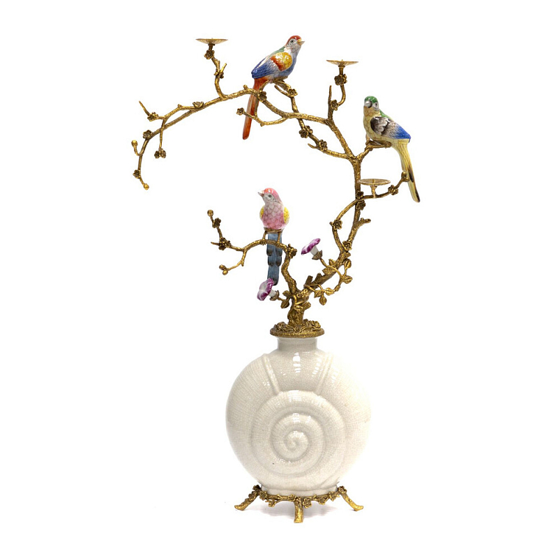 Подсвечник с декором из птиц на ветвях Birds of Paradise Бронза Мульти Белый в Челябинске | Loft Concept 