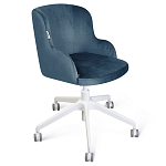 Стул с мягкой синей обивкой из велюра и подъемно-поворотным механизмом на белых колесиках Harper Blue and White варинант исполнения - 1 | Loft Concept в Челябинске