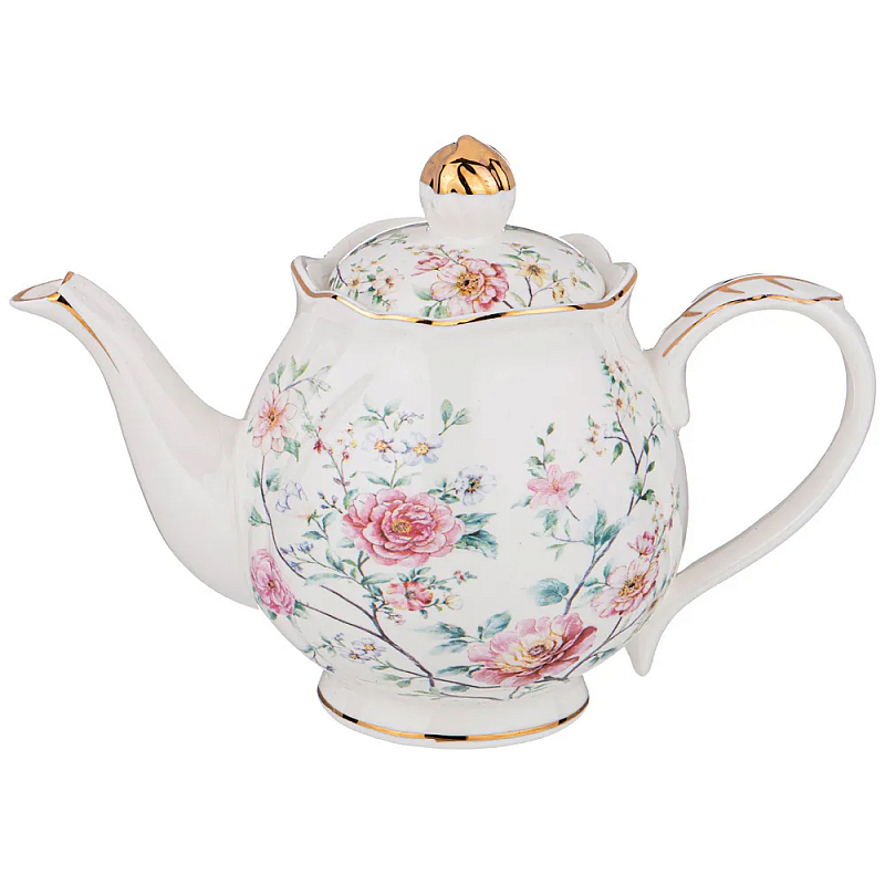 Чайник из фарфора белый с цветочным принтом Flower Porcelain Collection Белый Мульти Чайник из фарфора белый с цветочным принтом Flower Porcelain Collection Белый Мульти в Челябинске | Loft Concept