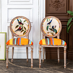 Стул бежевый в разноцветную полоску из натурального бука с изображением птиц и цветов Blooming Red Birds Colorful Stripes Chair варинант исполнения - 8 | Loft Concept в Челябинске