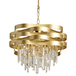 Люстра цвета матового золота с металлическими лентами и длинными прозрачными подвесками Gilded Waves варинант исполнения - 1 | Loft Concept в Челябинске