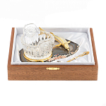 Икорница с ложкой с декором "Кадушка" с гравировкой на подставке из натурального камня Агат Decorative Cavair Dishes варинант исполнения - 4 | Loft Concept в Челябинске