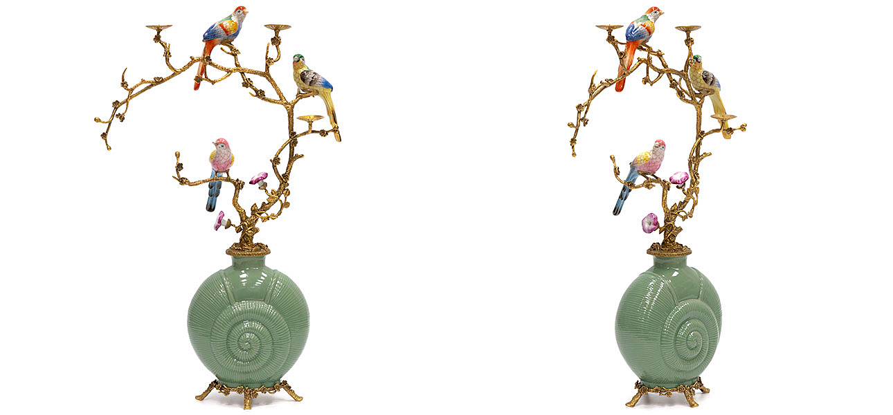 Ваза фарфоровая зеленая с фигурками птиц Porcelain bird Ваза фарфоровая зеленая с фигурками птиц Porcelain bird - Loft-Concept в Челябинске