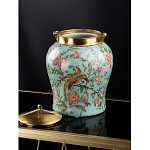Ваза округлой формы из фарфора с рисунком и бронзовой крышкой Turquoise Blooming Garden варинант исполнения - 2 | Loft Concept в Челябинске