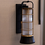 Настенный фонарь цилиндрической формы с рифленым стеклом в золотом каркасе на черном прямоугольном основании Eurofase варинант исполнения - 9 | Loft Concept в Челябинске