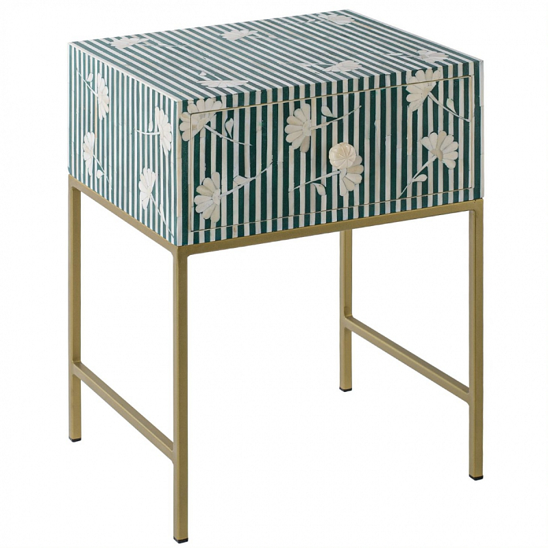 Тумбочка Green Flower Indian Bone Inlay nightstand Зеленый Тумбочка Green Flower Indian Bone Inlay nightstand Зеленый в Челябинске | Loft Concept