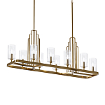Люстра прямоугольная цвета латунь с прозрачными рифлеными цилиндрическими плафонами Kichler варинант исполнения - 1 | Loft Concept в Челябинске