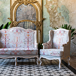 Двухместный диван из массива бука серый с растительным орнаментом Raffael Blue Grey Sofa варинант исполнения - 9 | Loft Concept в Челябинске