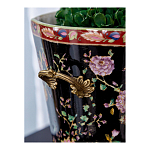 Кашпо из фарфора черная с цветочной росписью и бронзовой стрекозой Spring Garden варинант исполнения - 5 | Loft Concept в Челябинске