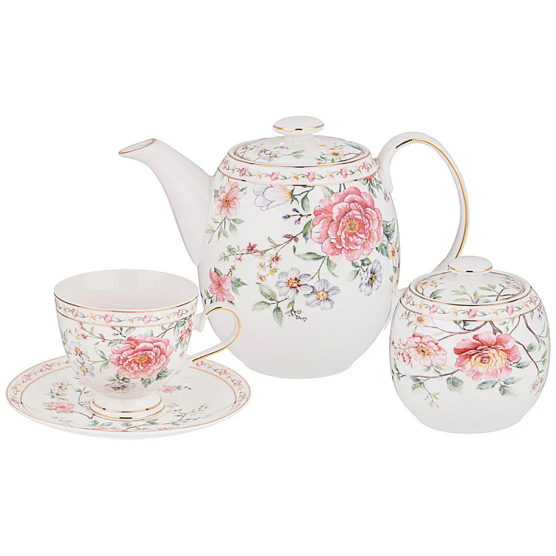 Чайный сервиз из фарфора на 6 персон 14 предметов Flower Porcelain Collection Белый Мульти Чайный сервиз из фарфора на 6 персон 14 предметов Flower Porcelain Collection Белый Мульти в Челябинске | Loft Concept