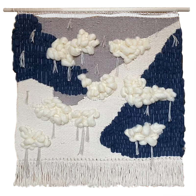 Гобелен из шерсти черно-белый Облака ivory ( слоновая кость ) Черный в Челябинске | Loft Concept 