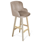 Барный стул со спинкой и подлокотниками на 4-х деревянных ножках Бежевый Велюр Ava Charm варинант исполнения - 1 | Loft Concept в Челябинске