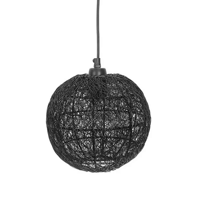 Подвесной светильник с плетеным металлическим абажуром в форме шара Wicker Iron Lamp Черный в Челябинске | Loft Concept 