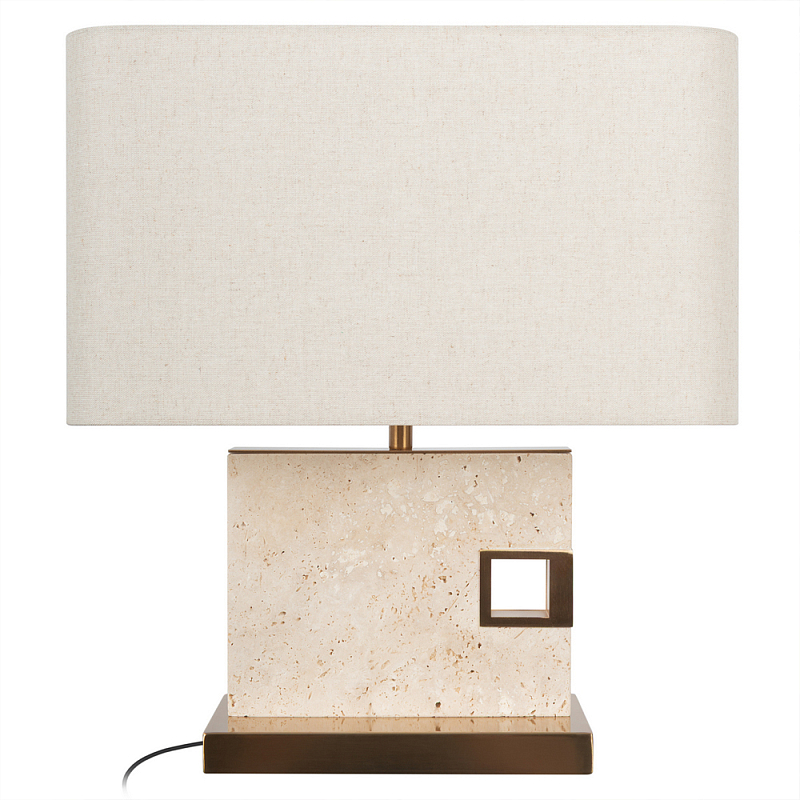 Настольная лампа с прямоугольным основанием из натурального камня c тканевым абажуром Lapis Tiburtinus Коричневый Бронза в Челябинске | Loft Concept 